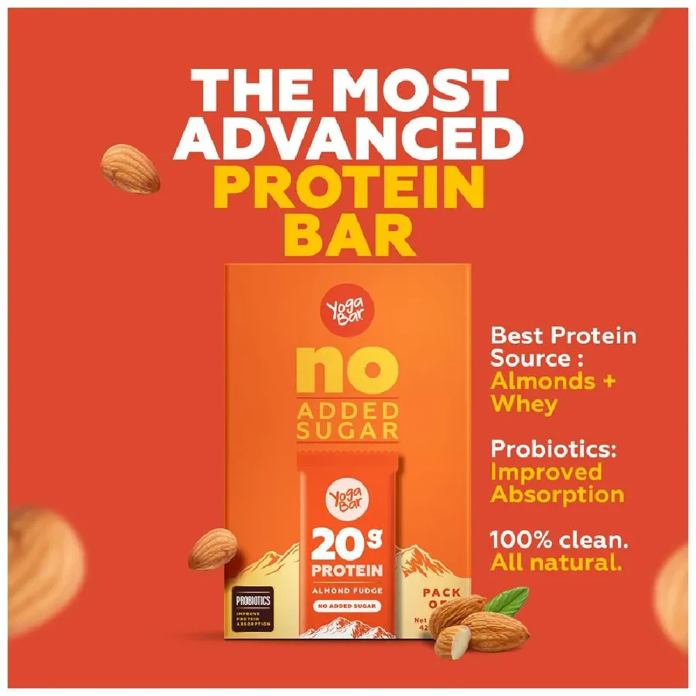Yoga Bar 20g Protein Bar - Almond Fudge, No Added Sugar, Loaded With Fibre, 70g-8.webp